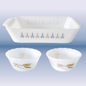 MCM Vintage Fire King Milk Glass Anchor Hocking Loaf & Custard Dish -  CIRCA 60s